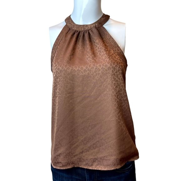 A New Day Women Halter Neck Blouse Top Leopard Print Back Zip Brown Size X Small - Picture 1 of 9